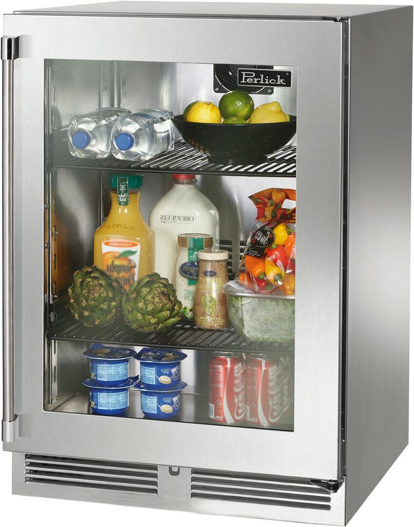 Discontinued - Perlick 24" Built-In Counter Depth Compact Refrigerator with 5.2 cu. ft. Capacity in Stainless Steel with Glass Door (HP24RS33R)