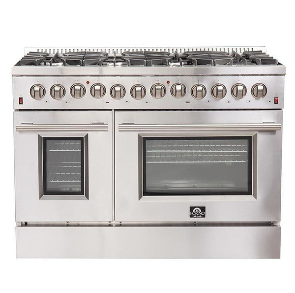 Forno 48" Galiano Dual Fuel Range - Gas Cooktop with 240v Electric Oven - 8 Burners, Griddle, and Double Oven (FFSGS6156-48)