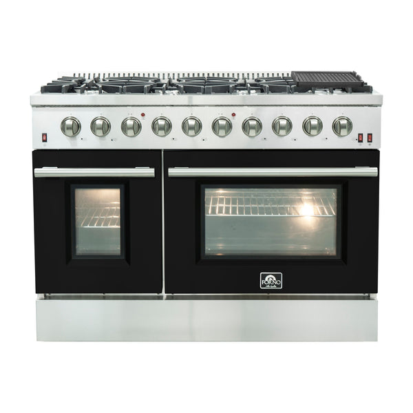 Forno 48" Galiano Gas Range with 8 Gas Burners and Convection Oven in Stainless Steel with Black Door (FFSGS6244-48BLK)