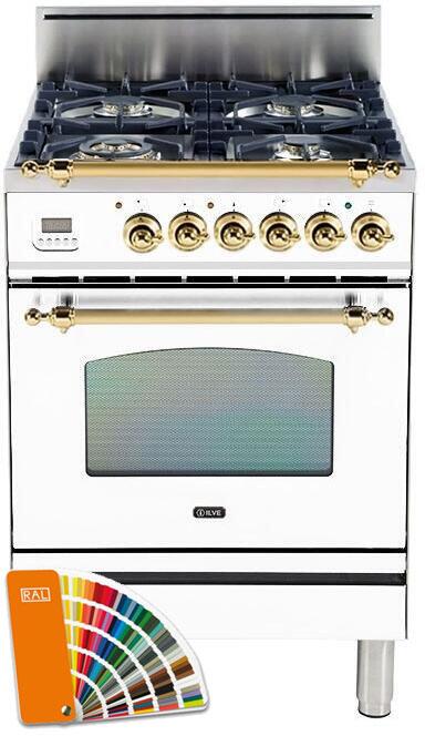 ILVE 24" Nostalgie Series Freestanding Single Oven Gas Range with 4 Sealed Burners in Custom RAL Color with Brass Trim (UPN60DVGGRAL)