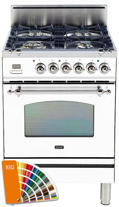 ILVE 24" Nostalgie Series Freestanding Single Oven Gas Range with 4 Sealed Burners in Custom RAL Color with Chrome Trim (UPN60DVGGRALX)