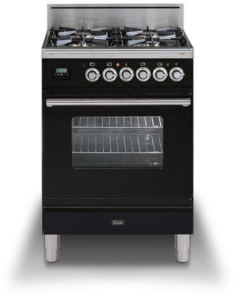 ILVE 24" Professional Plus All Gas Range with 4 Burners - 2.4 cu. ft. Oven - in Glossy Black with Chrome Trim (UPW60DVGGN)