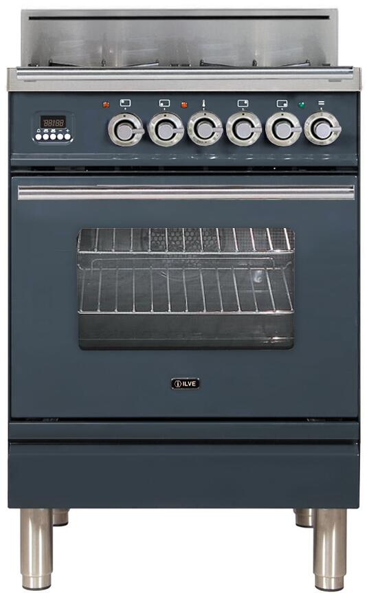 ILVE 24" Professional Plus Range with 4 Burners - 2.4 cu. ft. Oven - in Blue Grey with Chrome Trim (UPW60DVGGGU)