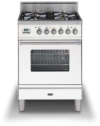 ILVE 24" Professional Plus Range with 4 Sealed Brass Burners - 2.4 cu. ft. Oven - in White with Chrome Trim (UPW60DVGGB)