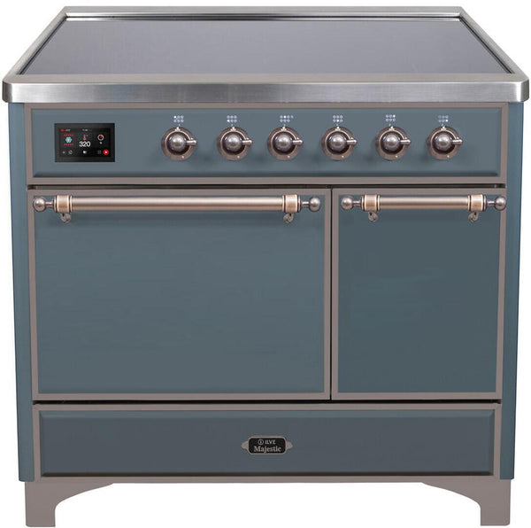 ILVE 40" Majestic II Series Freestanding Electric Double Oven Range with 6 Elements in Blue Grey with Bronze Trim (UMDI10QNS3BGB)