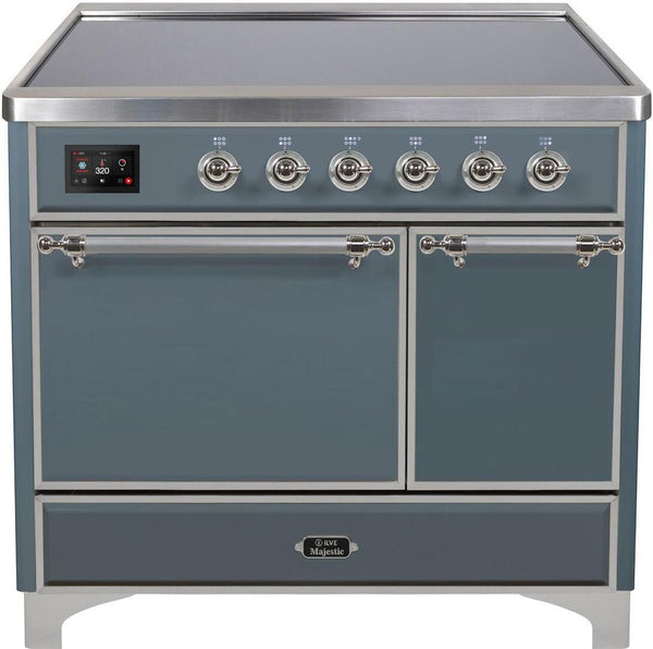 ILVE 40" Majestic II Series Freestanding Electric Double Oven Range with 6 Elements in Blue Grey with Chrome Trim (UMDI10QNS3BGC)