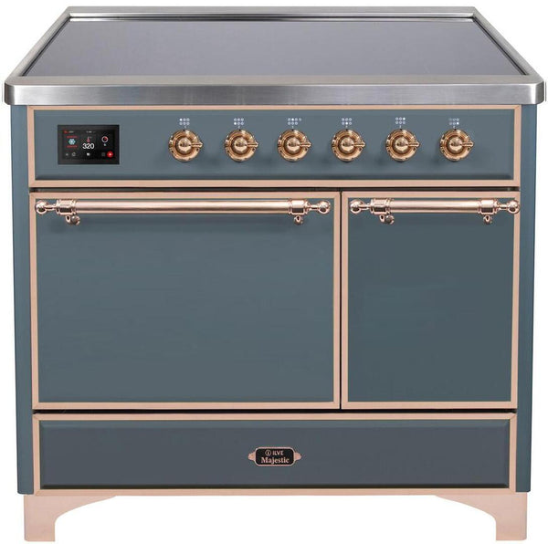 ILVE 40" Majestic II Series Freestanding Electric Double Oven Range with 6 Elements in Blue Grey with Copper Trim (UMDI10QNS3BGP)