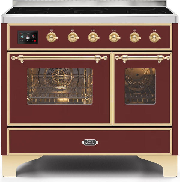 ILVE 40" Majestic II induction Range with 6 Elements - 3.82 cu. ft. Oven - Brass Trim in Burgundy (UMDI10NS3BUG)