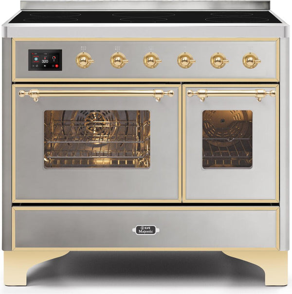 ILVE 40" Majestic II induction Range with 6 Elements - 3.82 cu. ft. Oven - Brass Trim in Stainless Steel (UMDI10NS3SSG)