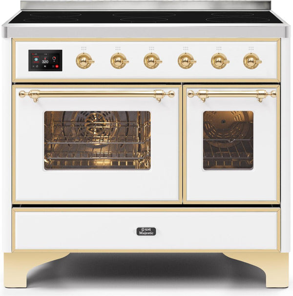 ILVE 40" Majestic II induction Range with 6 Elements - 3.82 cu. ft. Oven - Brass Trim in White (UMDI10NS3WHG)