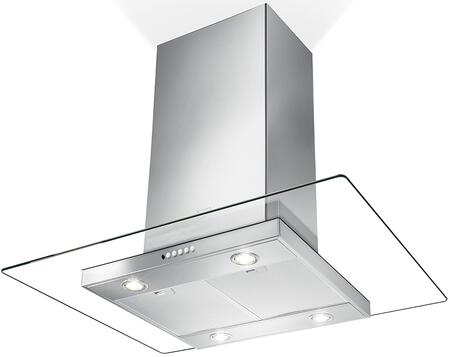 Faber 36" Glassy Isola Island Mounted Convertible Range Hood with 600 CFM VAM Blower in Stainless Steel & Glass (GLASIS36SSV)