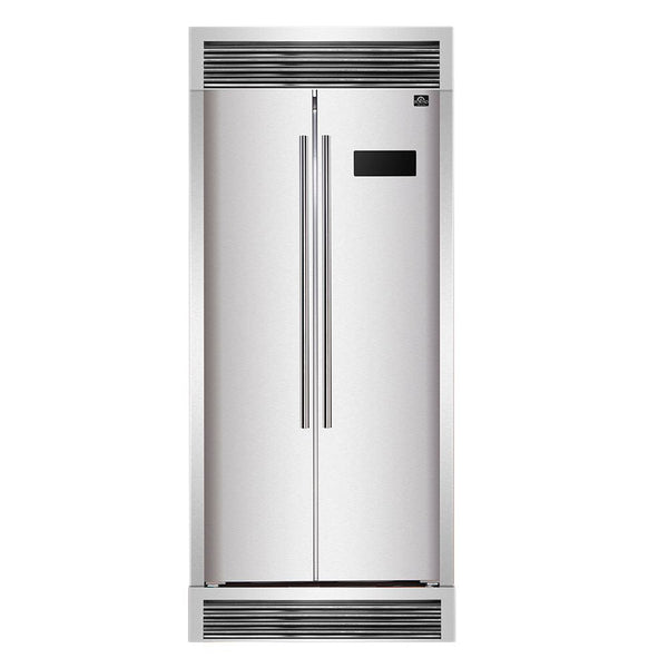 Forno 33" Salerno Side-by-Side Counter Depth Refrigerator 15.6 Cu. Ft. in Stainless Steel with Professional Handle & 4” Decorative Grill (FFRBI1805-37SG)