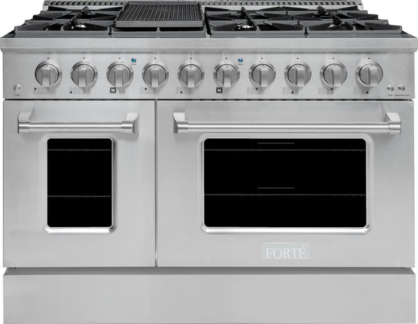 Forte 48" Freestanding All Gas Range - 8 Sealed Italian Made Burners, 5.53 cu. ft. Oven & Griddle - in Stainless Steel with Stainless Steel Knob (FGR488BSS)