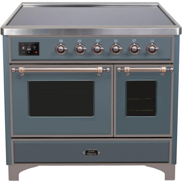 ILVE 40" Majestic II induction Range with 6 Elements - Dual Oven - TFT Control Display - Triple Glass Cool Oven Door - in Blue Grey with Bronze Trim (UMDI10NS3BGB)