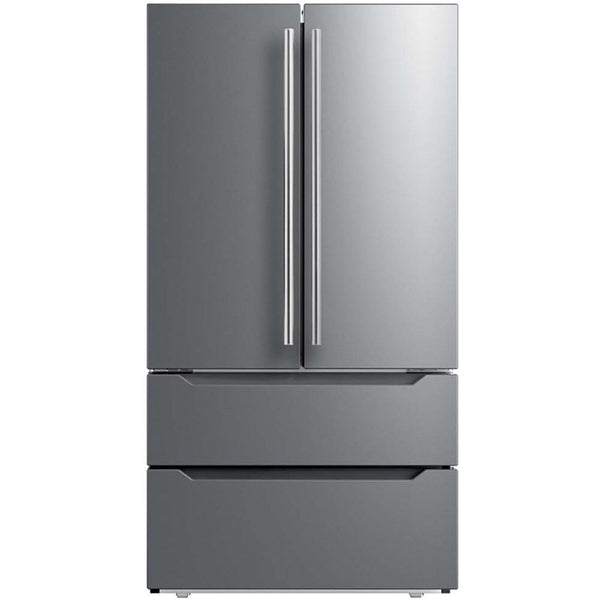 Midea 36" Freestanding 4 Door French Door Refrigerator with 22.5 Cu. Ft. Total Capacity with 4 Glass Shelves in Stainless Steel (MRQ23B4AST)
