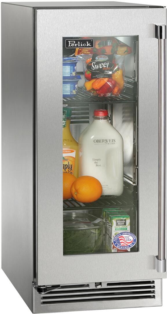 Perlick Signature Series 15" Outdoor Built-In Counter Depth Compact Refrigerator with 2.8 cu. ft. Capacity in Stainless Steel with Glass Door (HP15RO-4-3L & HP15RO-4-3R)