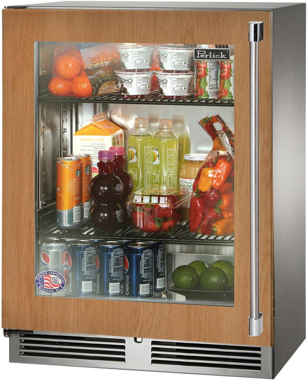 Perlick Signature Series 24" Outdoor Built-In Counter Depth Compact Refrigerator with 3.1 cu. ft. Capacity, Panel Ready with Glass Door (HH24RO-4-4L & HH24RO-4-4R)