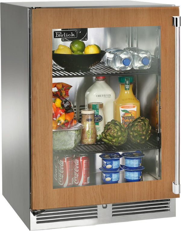 Perlick Signature Series 24" Outdoor Built-In Counter Depth Compact Refrigerator with 5.2 cu. ft. Capacity, Panel Ready and Glass Door (HP24RO-4-4L & HP24RO-4-4R)