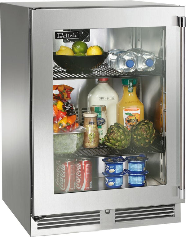 Perlick Signature Series 24" Outdoor Built-In Counter Depth Compact Refrigerator with 5.2 cu. ft. Capacity in Stainless Steel and Glass Door (HP24RO-4-3L & HP24RO-4-3R)